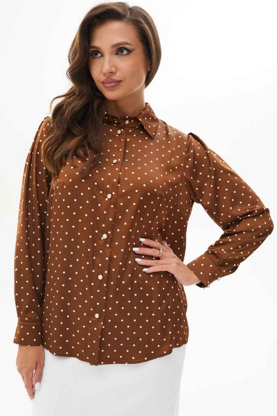Круглогодичная деловая блуза из вискозы с гороховым принтом Mislana 818 медь - фото 3