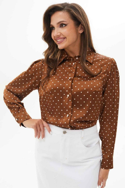 Круглогодичная деловая блуза из вискозы с гороховым принтом Mislana 818 медь - фото 1