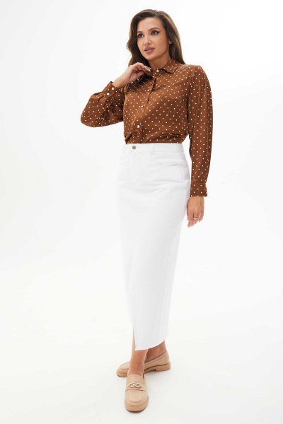 Круглогодичная деловая блуза из вискозы с гороховым принтом Mislana 818 медь - фото 5