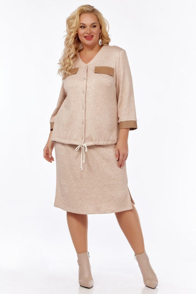 Демисезонный костюм 2-ка из трикотажа и экокожи с поясом Belinga 2273 - фото 6