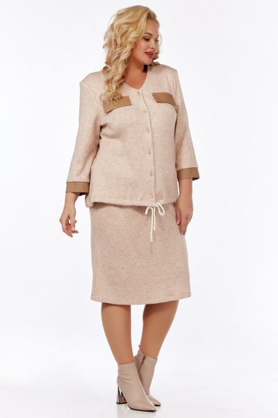 Демисезонный костюм 2-ка из трикотажа и экокожи с поясом Belinga 2273 - фото 2