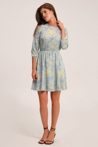 Короткое летнее платье с растительным принтом и элегантным кройом Панда 92080w голубой - фото 1
