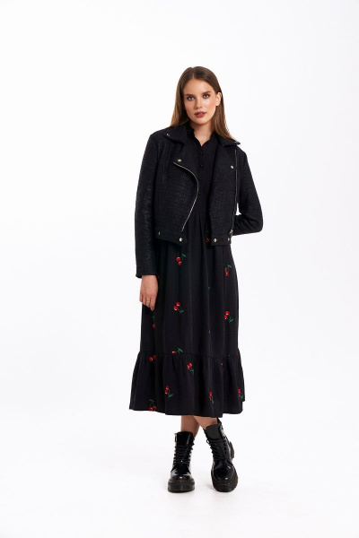 Платье KaVaRi 1048 черный_принт_вишня - фото 8