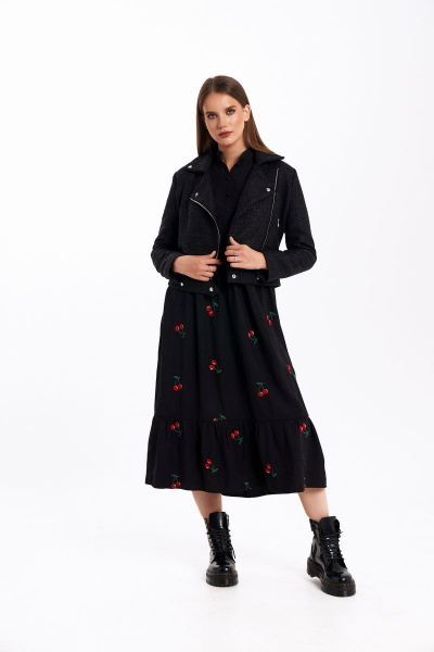 Платье KaVaRi 1048 черный_принт_вишня - фото 7