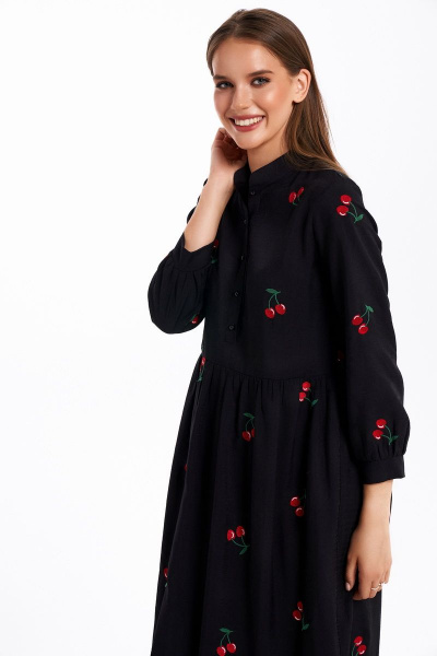 Платье KaVaRi 1048 черный_принт_вишня - фото 5