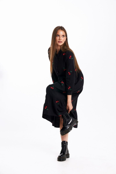 Платье KaVaRi 1048 черный_принт_вишня - фото 4