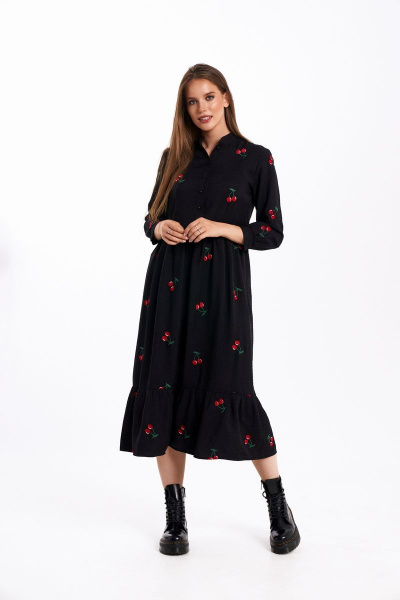Платье KaVaRi 1048 черный_принт_вишня - фото 2