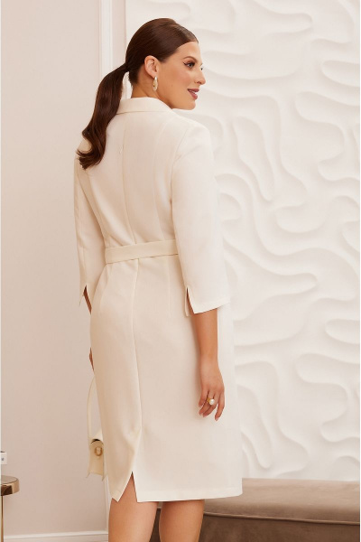 Платье со стояче-отложным воротником и талиным поясом Lissana 4766 белый - фото 6