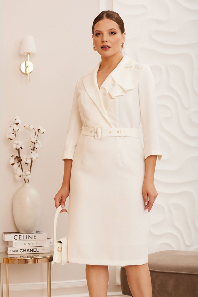 Платье со стояче-отложным воротником и талиным поясом Lissana 4766 белый - фото 2