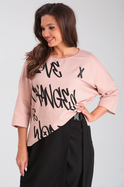 Базовый комплект юбка макси и свободный джемпер Michel chic 1348 розовый,черный - фото 2