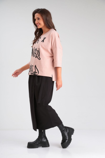 Базовый комплект юбка макси и свободный джемпер Michel chic 1348 розовый,черный - фото 6