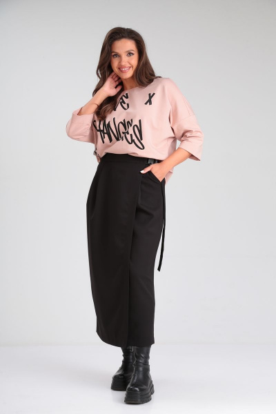 Базовый комплект юбка макси и свободный джемпер Michel chic 1348 розовый,черный - фото 5
