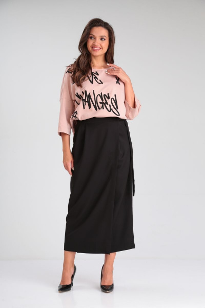 Базовый комплект юбка макси и свободный джемпер Michel chic 1348 розовый,черный - фото 4