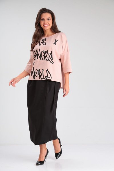 Базовый комплект юбка макси и свободный джемпер Michel chic 1348 розовый,черный - фото 3