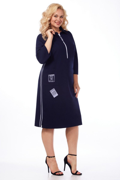 Демисезонное платье прямого силуэта из поливискозы Matini 3.1510/1 темно-синий,3/4 - фото 5