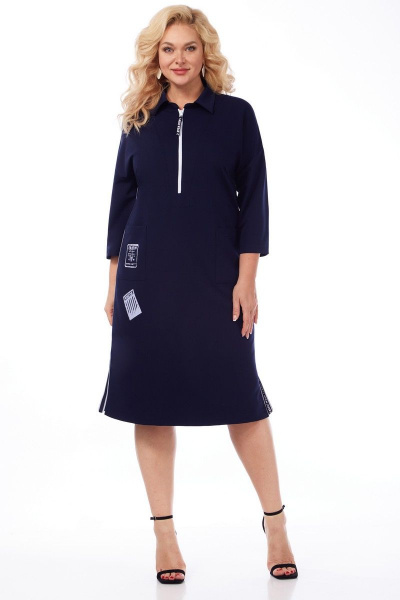 Демисезонное платье прямого силуэта из поливискозы Matini 3.1510/1 темно-синий,3/4 - фото 4