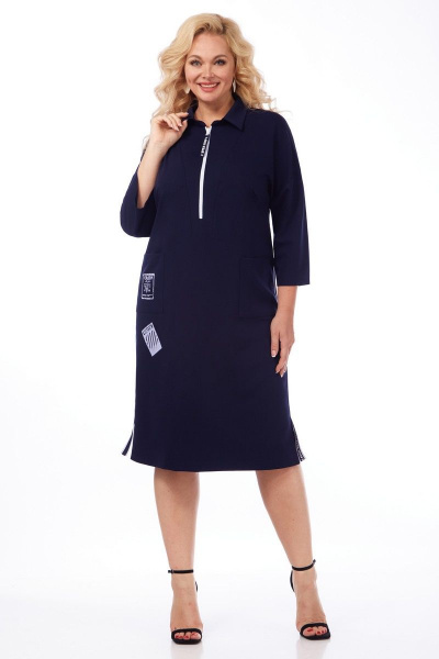 Демисезонное платье прямого силуэта из поливискозы Matini 3.1510/1 темно-синий,3/4 - фото 1