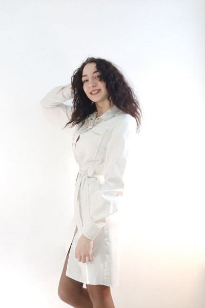 Платье-рубашка повседневное с карманами и поясом Lady Smile 101 молочный - фото 3