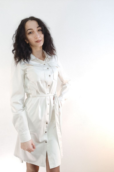 Платье-рубашка повседневное с карманами и поясом Lady Smile 101 молочный - фото 1