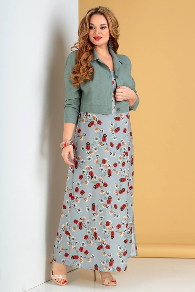 Жакет, платье Liona Style 589 серо-зеленый - фото 1