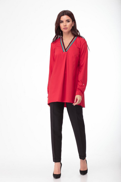 Блуза свободного кроя из мягкой ткани с складками Anelli 479 красный - фото 1