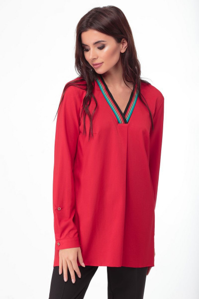Блуза свободного кроя из мягкой ткани с складками Anelli 479 красный - фото 2