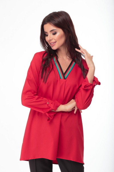 Блуза свободного кроя из мягкой ткани с складками Anelli 479 красный - фото 6
