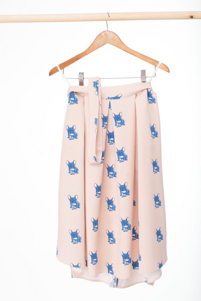 Юбка пышная из текстиля с съемным поясом для офиса Anelli 646 пудра_мопсы - фото 2
