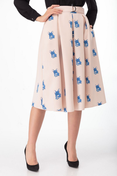 Юбка пышная из текстиля с съемным поясом для офиса Anelli 646 пудра_мопсы - фото 4