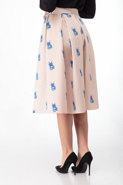 Юбка пышная из текстиля с съемным поясом для офиса Anelli 646 пудра_мопсы - фото 5