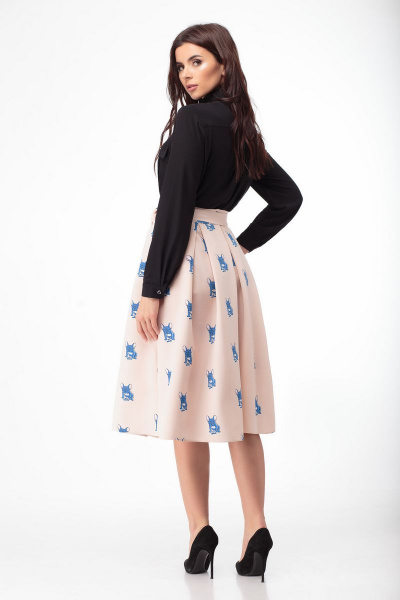 Юбка пышная из текстиля с съемным поясом для офиса Anelli 646 пудра_мопсы - фото 6