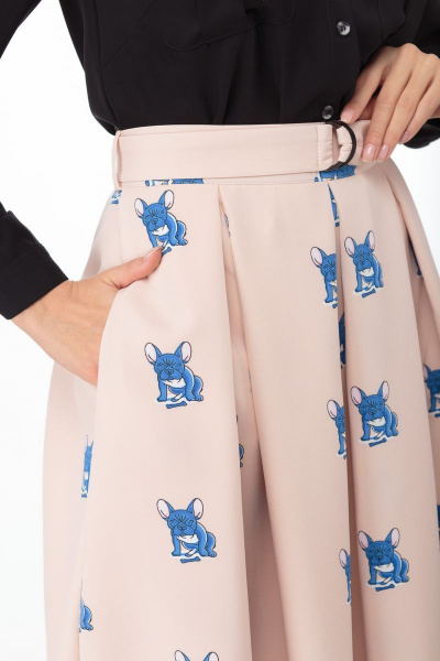 Юбка пышная из текстиля с съемным поясом для офиса Anelli 646 пудра_мопсы - фото 7
