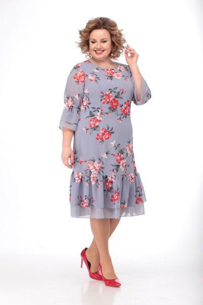 Платье Кэтисбел 1474 серый+красный - фото 1