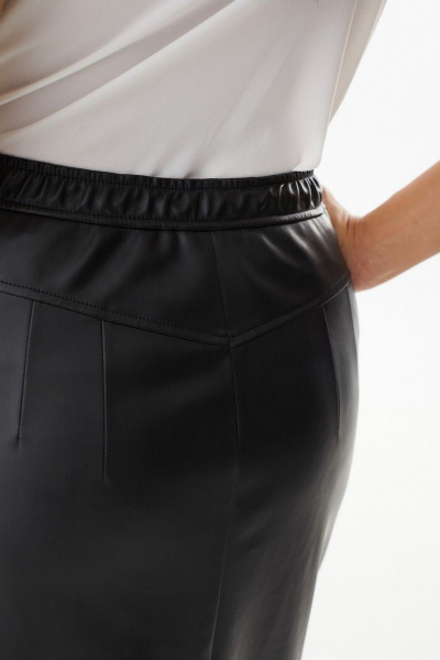 Юбка из плотной экокожи с карманами и застёжкой-гульфиком MALI 223-051 черный - фото 9
