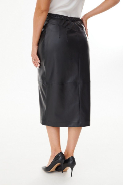 Юбка из плотной экокожи с карманами и застёжкой-гульфиком MALI 223-051 черный - фото 8