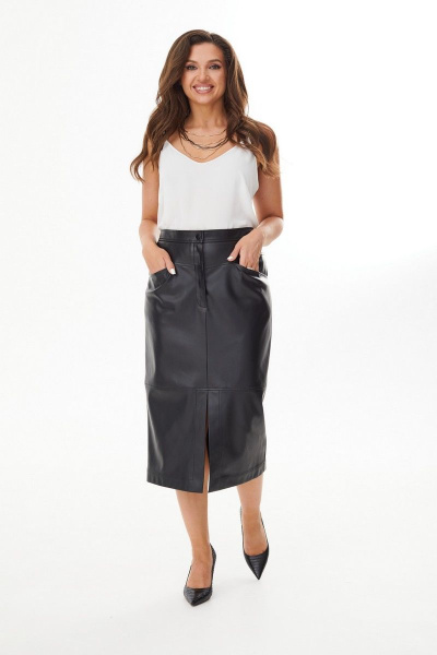 Юбка из плотной экокожи с карманами и застёжкой-гульфиком MALI 223-051 черный - фото 4
