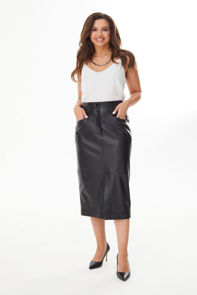 Юбка из плотной экокожи с карманами и застёжкой-гульфиком MALI 223-051 черный - фото 2