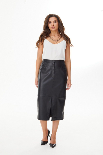 Юбка из плотной экокожи с карманами и застёжкой-гульфиком MALI 223-051 черный - фото 1