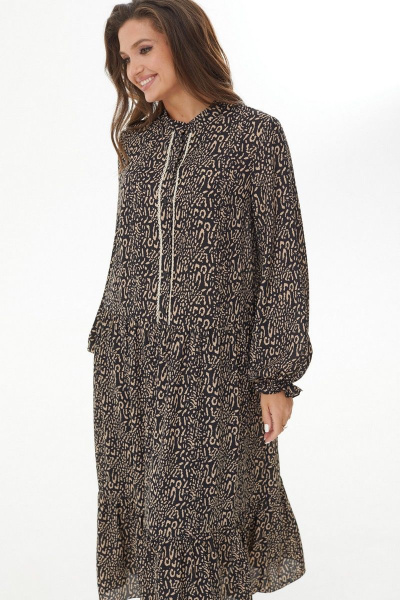 Платье свободного силуэта с кружевной отделкой и воланами MALI 423-067 черно-бежевый - фото 14