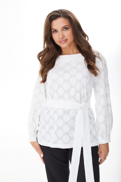 Блуза прямого силуэта с закруглённым воротником и поясом MALI 623-053 белый - фото 10