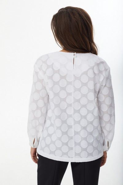 Блуза прямого силуэта с закруглённым воротником и поясом MALI 623-053 белый - фото 8