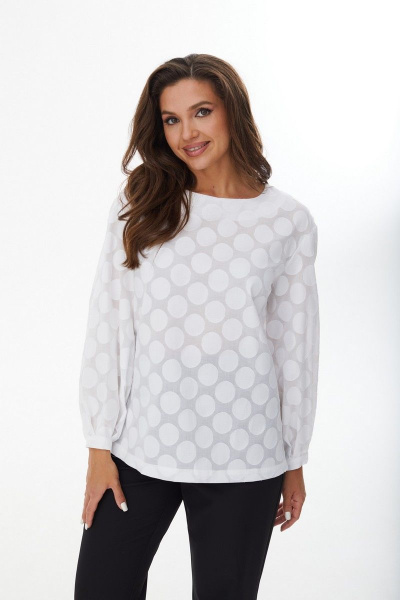 Блуза прямого силуэта с закруглённым воротником и поясом MALI 623-053 белый - фото 1