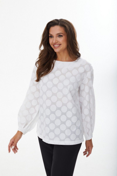 Блуза прямого силуэта с закруглённым воротником и поясом MALI 623-053 белый - фото 5