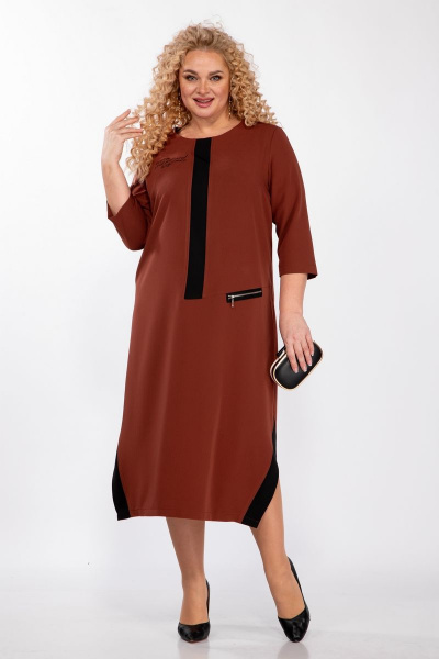 Демисезонное платье из текстиля с принтом и разрезами Michel chic 2073 кирпичный - фото 3