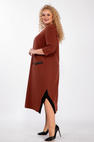 Демисезонное платье из текстиля с принтом и разрезами Michel chic 2073 кирпичный - фото 4