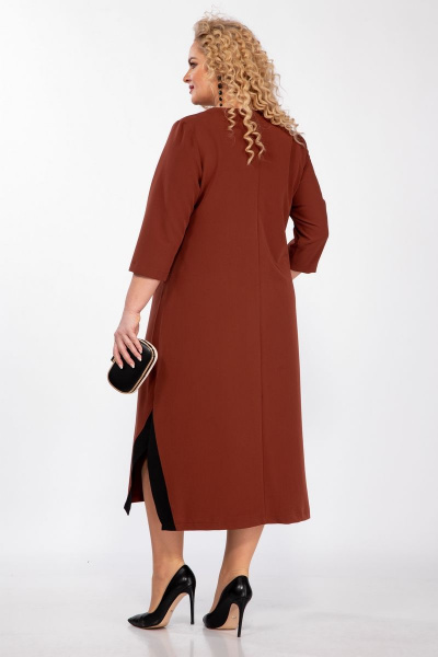 Демисезонное платье из текстиля с принтом и разрезами Michel chic 2073 кирпичный - фото 5