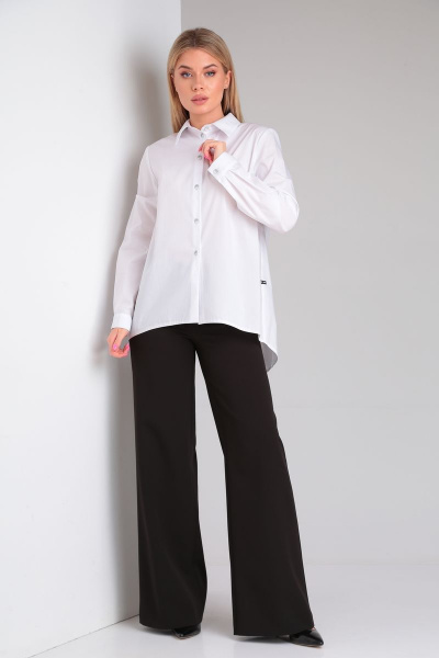 Блузка свободного силуэта с асимметричным запахом DOGGI 0179 белый - фото 5