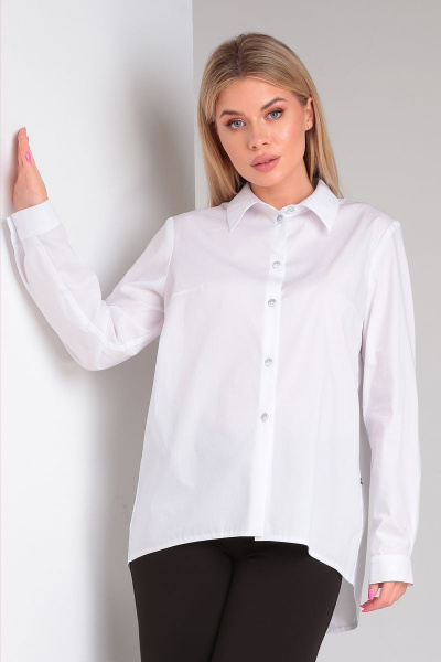 Блузка свободного силуэта с асимметричным запахом DOGGI 0179 белый - фото 3