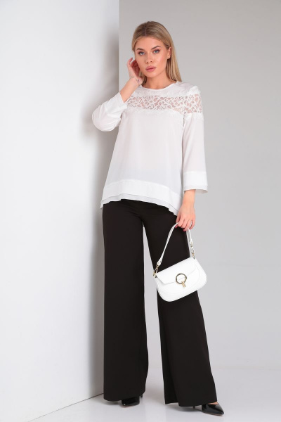 Блузка кружевная свободного силуэта для офиса и праздника DOGGI 0180 молочный - фото 5