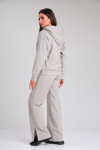 Костюм из хлопкового футера с худи и клешенными брюками HIT 3099 серый-блеск - фото 6